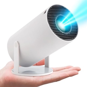 Proyector Portátil Mini HY300, 4K con Keystone Automática, Pantalla de Proyector WiFi 2.4/5G Bluetooth 5.0 260ANSI Android 11.0, 130 Pulgadas, Giro de 180 Grados