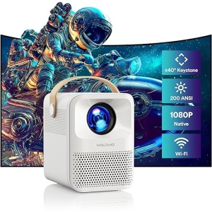 Proyector Portátil WOLFANG, Compatible con 4K, WiFi y Bluetooth, Full HD 1080P Nativo, 12000 Lúmenes, para Móvil/ Teléfono/ PC/ PS4/ TV Stick/ HDMI, Ideal