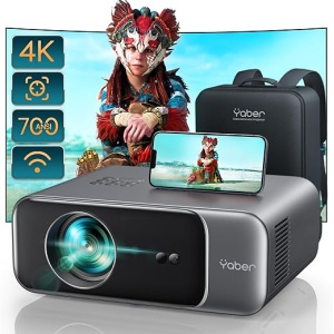 Proyector WiFi Bluetooth 4K con Auto Enfoque y Corrección Keystone, 20000 Lúmenes YABER Proyector WiFi 6 Full HD 1080P Nativo Portátil para Cine en Casa, compatible con...
