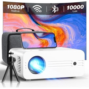 Proyector WiFi Bluetooth 5G con Estuche, 10000 Lumens Full HD 1080P y Compatible con Nativo 4K, iZEEKER Proyector Portátil para Cine en Casa con Pantalla de 300'' para...
