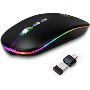 Ratón Bluetooth Recargable KBCASE, con Luz LED, Ratón Óptico Inalámbrico Mini Silencioso, USB 2.4 GHz para Computadoras, Portátiles, iPad, PC