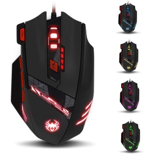 Ratón de Juegos Zelotes T90 con 9200 DPI, 8 botones, Multimodo de Luces LED, USB para Juegos, Ajuste de Peso para Laptop, Escritorio, PC, MacBook, en color negro
