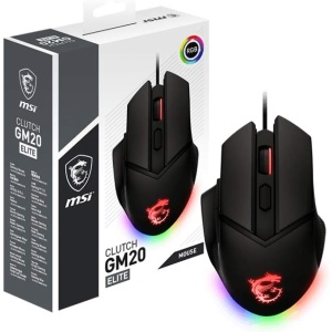 Ratón Gaming MSI CLUTCH GM20 ELITE - Sensor Óptico 6400 DPI, Interruptores OMRON 20M+ Clics, 6 Botones, Sistema de Peso Ajustable, Latencia 1ms, RGB Mystic Light, 98-109g