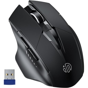 Ratón inalámbrico ergonómico recargable de 2,4 G, con nanorreceptor USB para computadora portátil, escritorio, MacBook, 6 botones, color negro - INPHIC