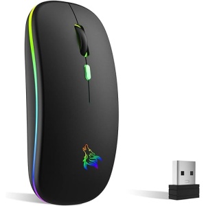 Ratón Inalámbrico Recargable TQQ - Retroiluminado de 7 Colores, con Mini Receptor USB de 2.4 GHz - Ratón Gaming, Compatible con Laptop, PC, Ordenador, Chromebook, Notebook