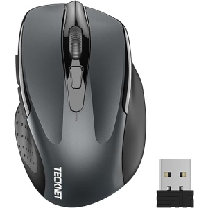 Ratón Inalámbrico TECKNET, 2600 dpi en 5 Niveles, Ratón USB 2.4G Ergonómico, 6 Botones, Batería de 24 Meses, Mouse Óptico para Computadora, PC,