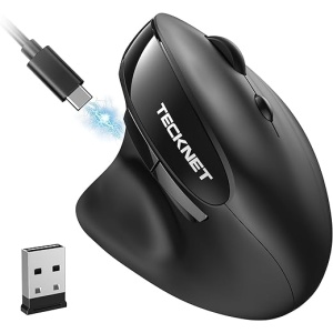Ratón Inalámbrico Vertical Recargable TECKNET, Ratón Ergonómico 2.4G de 2400 dpi con 5 Niveles Ajustables, 6 Botones para Reducir el Dolor de Muñeca, para PC