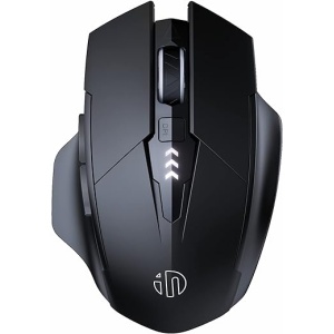 Ratón Recargable Inalámbrico 2.4G USB con Nivel de Batería Visible, Ergonómico para Computadora, Silencioso para PC y Portátil, 3 Niveles dpi (Negro)