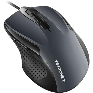 Ratón TECKNET con Cable USB de 1,5 m, 6 Botones, hasta 6400 dpi, Superficie Antihuellas para Laptop, PC, Computadora (Gris)