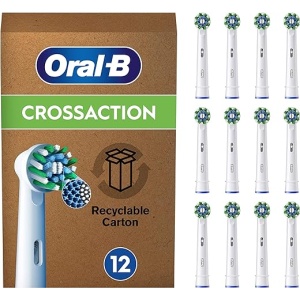 Recambios Originales Blancos para Cepillo de Dientes Eléctrico Oral-B Pro CrossAction, Pack de 12 Cabezales (Tamaño Buzón)