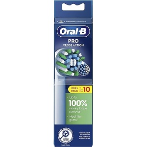 Recambios Originales para Cepillo de Dientes Eléctrico Oral-B Pro CrossAction, Pack de 10 Cabezales en Color Blanco