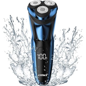 Recortadora de Barba Hombre con Pantalla LCD, Maquinilla de Afeitar Eléctrica con Cabezal Reemplazable de Cuchilla Rotativa, Azul