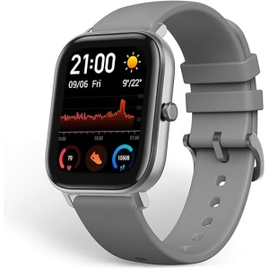 Reloj inteligente Amazfit GTS con sensor de ritmo cardíaco, pantalla AMOLED y resistencia al agua de 3 a 5 ATM, en color gris lava