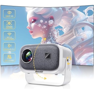 Reproyección Portátil, 【Enfoque Eléctrico/Corrección Keystone】 Mini Proyector con Rotación de 360°, 13000L 1080P Proyectores, Jimveo Proyector WiFi Bluetooth para...