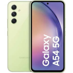 SAMSUNG Galaxy A54 5G en color verde lima, con capacidad de 128 GB
