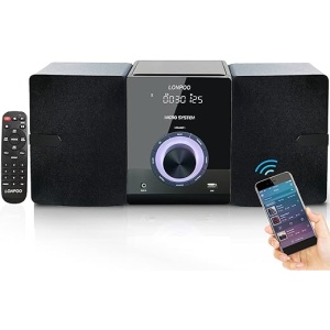 Sistema de Sonido Compacto HiFi con Reproductor de CD, Bluetooth, Radio FM, USB, Entrada Auxiliar, Pantalla LED y Control Remoto