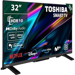 Smart TV TOSHIBA 32WV2E63DG de 32" con HD HDR10, soporte para asistentes de voz Alexa y Google, TV Satélite, Bluetooth y audio Dolby