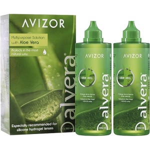 Solución limpiadora y desinfectante AVIZOR Alvera para lentes de contacto blandas - Pack de 2 botellas de 350 ml con estuches