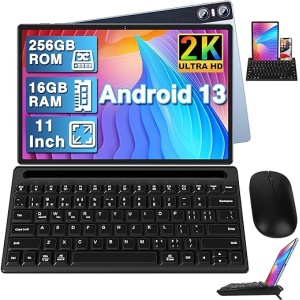 Tablet Android de 11 Pulgadas 13 con 16GB de RAM y 256GB de ROM (ampliable a 1TB con tarjeta TF), Pantalla IPS 2K de 2000 x 1200, 4 Altavoces, 3 Cámaras, GPS, Carga Rápida de 18...