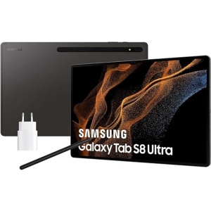 Tablet Samsung Galaxy Tab S8 Ultra de 14,6" con cargador incluido, color negro. Incluye 8GB de RAM, 128GB de almacenamiento, funciona con Wifi y viene con Android 12. Versión...