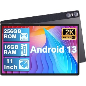 Tablet YESTEL de 11 pulgadas con Android 13, 16GB de RAM y 256GB de ROM (1TB de tarjeta TF), pantalla IPS de 2K 2000 x 1200, 4 altavoces, 3 cámaras, GPS, carga rápida de 18W,...