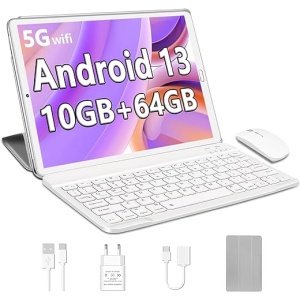 Tableta YESTEL de 10 pulgadas con sistema operativo Android 13, 10 GB de RAM y 64 GB de almacenamiento interno (expandible hasta 1 TB), GPS, Wi-Fi 5G, procesador de 8 núcleos,...