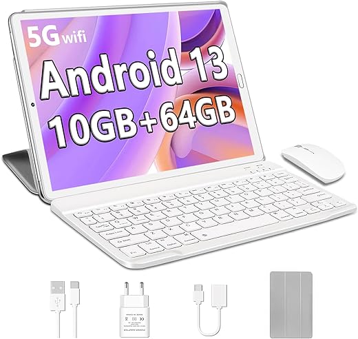 Tableta YESTEL de 10 pulgadas con sistema operativo Android 13, 10 GB de RAM y 64 GB de almacenamiento interno (expandible hasta 1 TB), GPS, Wi-Fi 5G, procesador de 8 núcleos,...
