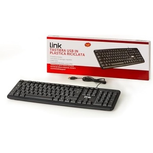 Teclado italiano USB de 108 teclas, en color negro, fabricado con plástico reciclado