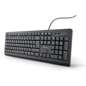 Teclado Trust Taro - Español QWERTY, Resistente a Derrames, Cable de 1.8m, Conexión USB, Compatible con Windows, Mac, PC, Portátil, en color Negro