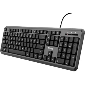 Teclado USB Trust 24509 ODY, silencioso y resistente a los derrames, con 13 teclas multimedia. Compatible con Windows, Mac, PC y portátiles. Color negro, cable de 1.8 m