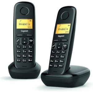 Teléfono inalámbrico Gigaset A170 Duo, Pack de 2 unidades, pantalla gráfica iluminada, agenda de 50 contactos, sencillo de utilizar, con función ECO, en color negro