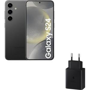 Teléfono Móvil SAMSUNG Galaxy S24 con Cargador de 45W, IA, Android, 8 GB RAM, 256 GB Almacenamiento, Cámara de 50MP, Batería de Larga Duración, Color Negro Onyx (Versión Española)