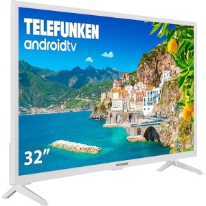 Televisor Android Telefunken 32DTAH724W de 32 pulgadas, color blanco, con resolución HD, HDR10, Bluetooth, Chromecast integrado, compatible con Google Assistant y Alexa