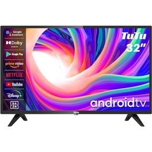 Televisor Smart TV TuTu de 32 pulgadas LED HD Ready con audio Dolby, asistente de Google, Chromecast, triple sintonizador, YouTube, Netflix, Prime Video, DAZN, WiFi, Bluetooth,