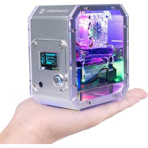 Torre de Aleación de Aluminio Pironman para Raspberry Pi 4 con Ventilador, Refrigeración, Placa de expansión SATA SSD M.2, Pantalla OLED de 0,96 Pulgadas, Receptor IR, Botón
