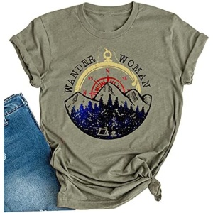 Wander - Camiseta de verano mujer para campamento, senderismo, vacaciones, adolescentes, niñas, divertidas, campistas, bosques