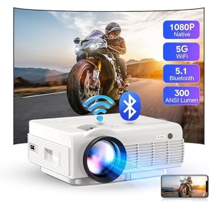YEZMEK - Proyector Nativo 1080P 15000 Lumen Full HD, con 5G WiFi, Bluetooth, Mini Proyector Portátil 4K, Compatible con TV Stick, Smartphone, Tableta, Laptop, HDMI, USB y TF