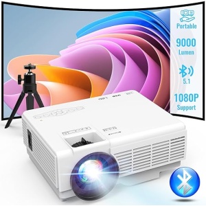 YOOYAA Mini Proyector Portátil con Trípode, Bluetooth HD 1080P, Cine en Casa Pantalla de 200'' para iOS/Android/PC/TV Stick